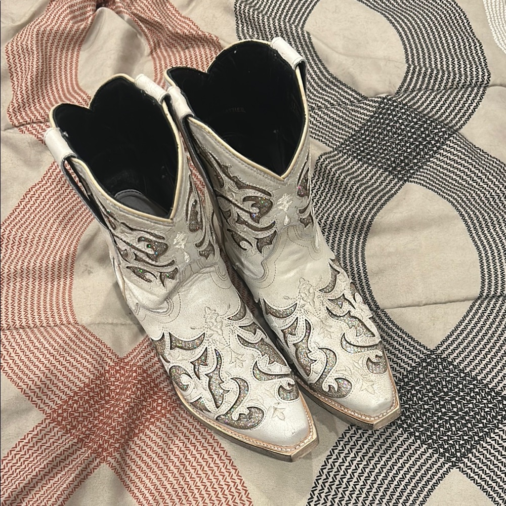 Women's White and Black Western Boots